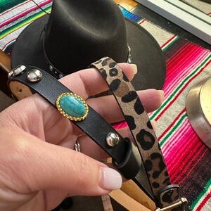 Leopard Print and Black Leather Women's hat bands